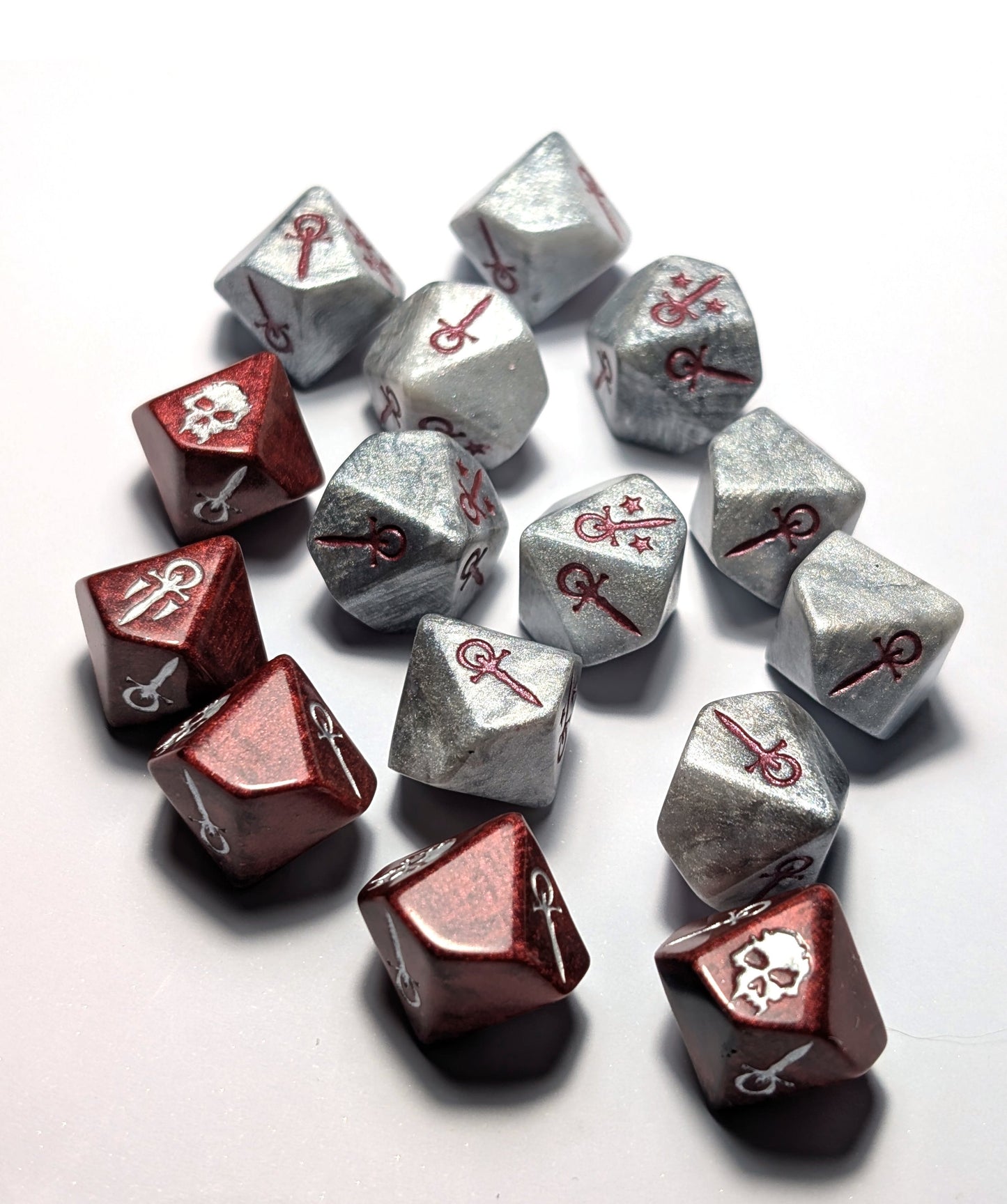15 Marble and Burgundy VtM Dice - The Cerulean Wolf