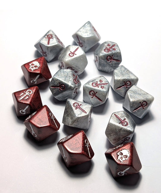 15 Marble and Burgundy VtM Dice - The Cerulean Wolf