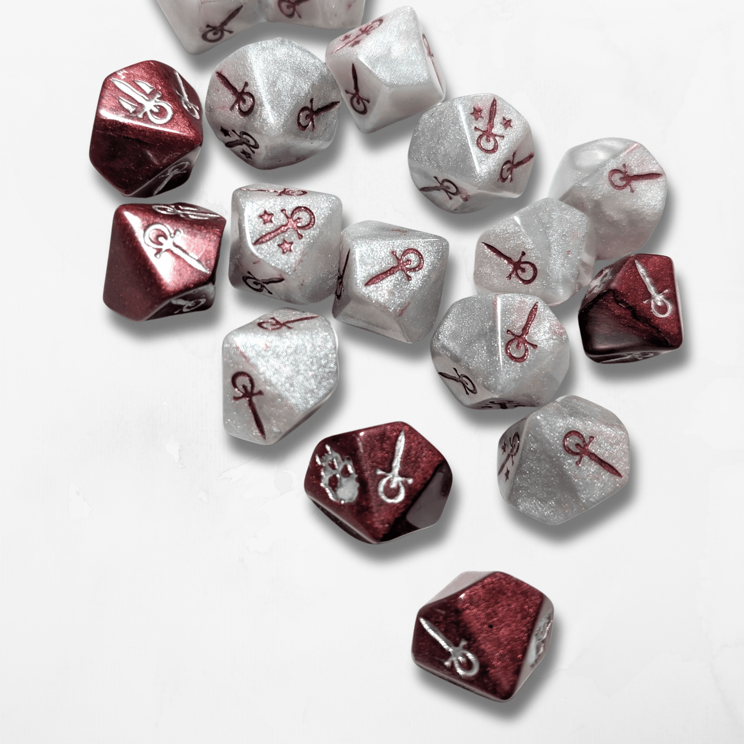 20 Marble and Burgundy VtM Dice - The Cerulean Wolf