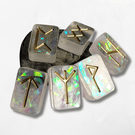 25 Holographic Elder Futhark Runes - The Cerulean Wolf