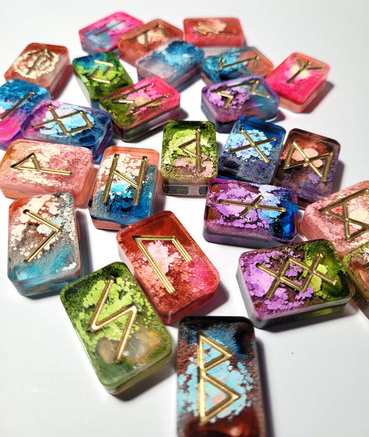25 Multicoloured Elder Futhark Runes - The Cerulean Wolf