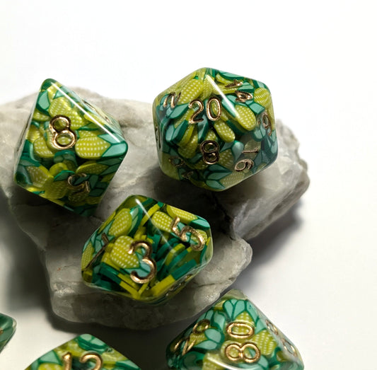 7 Corn Slice DND Dice - The Cerulean Wolf