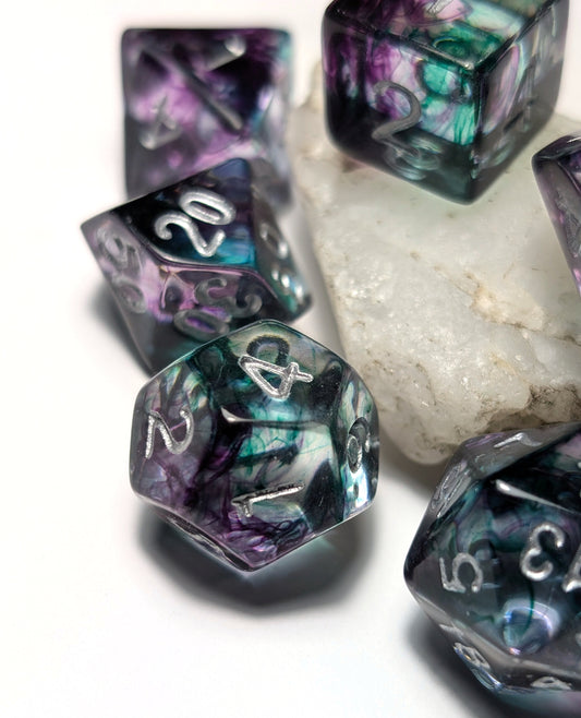 7 Customisable Misty Dice Set - The Cerulean Wolf