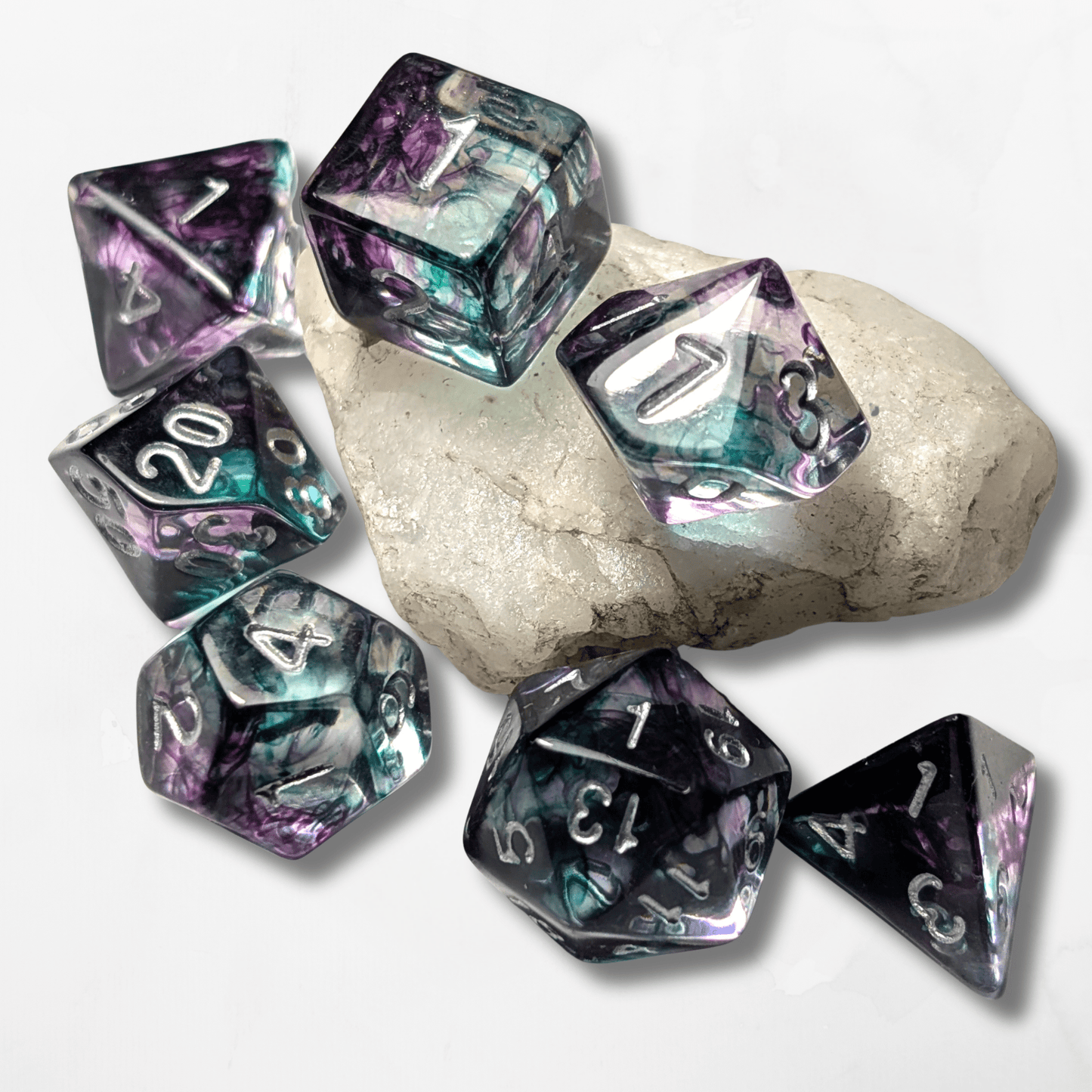 7 Customisable Misty Dice Set - The Cerulean Wolf