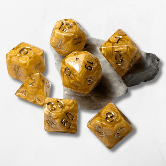 7 Orange Slice DND Dice - The Cerulean Wolf