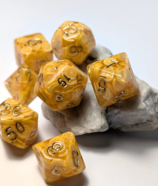 7 Orange Slice DND Dice - The Cerulean Wolf