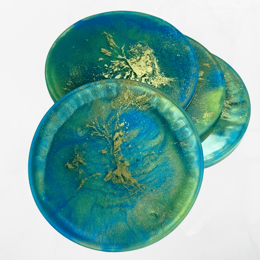 Blue Green and Gold Coasters - The Cerulean Wolf