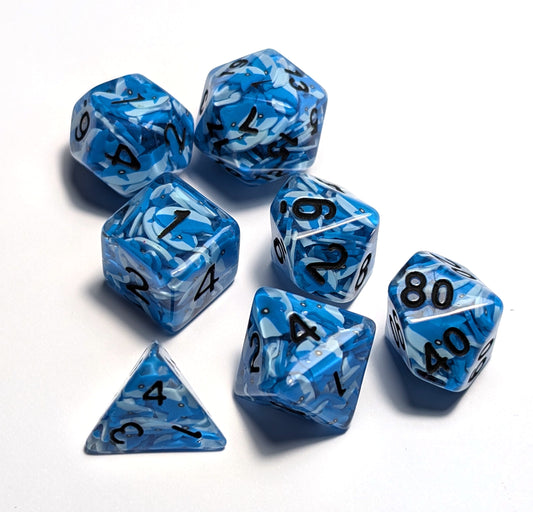 CUSTOM - 1x Dice Set & 2x Spindowns - The Cerulean Wolf