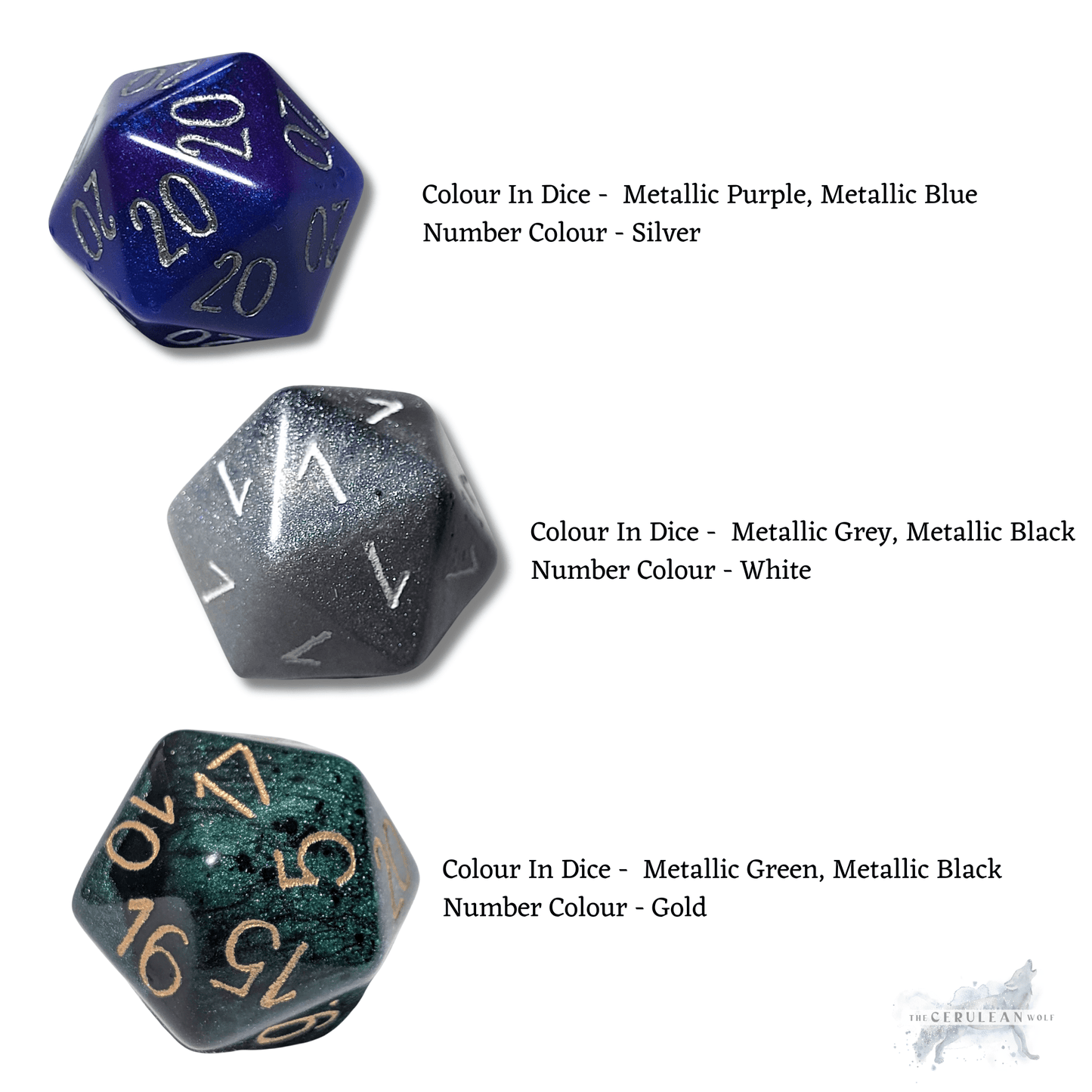 Custom Numbers & Colours D20 Dice - The Cerulean Wolf