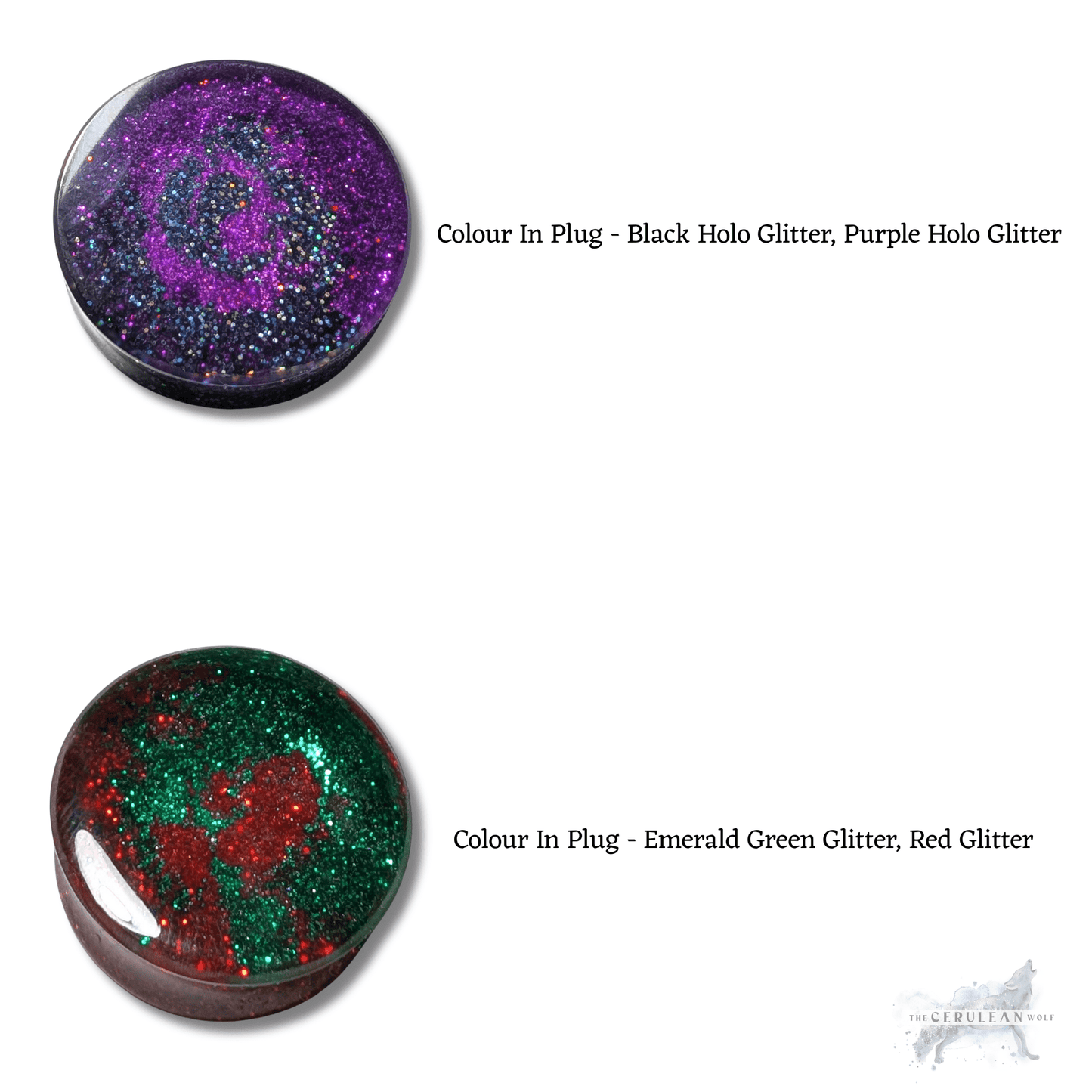 Customisable Glitter Double Flared Plugs - The Cerulean Wolf