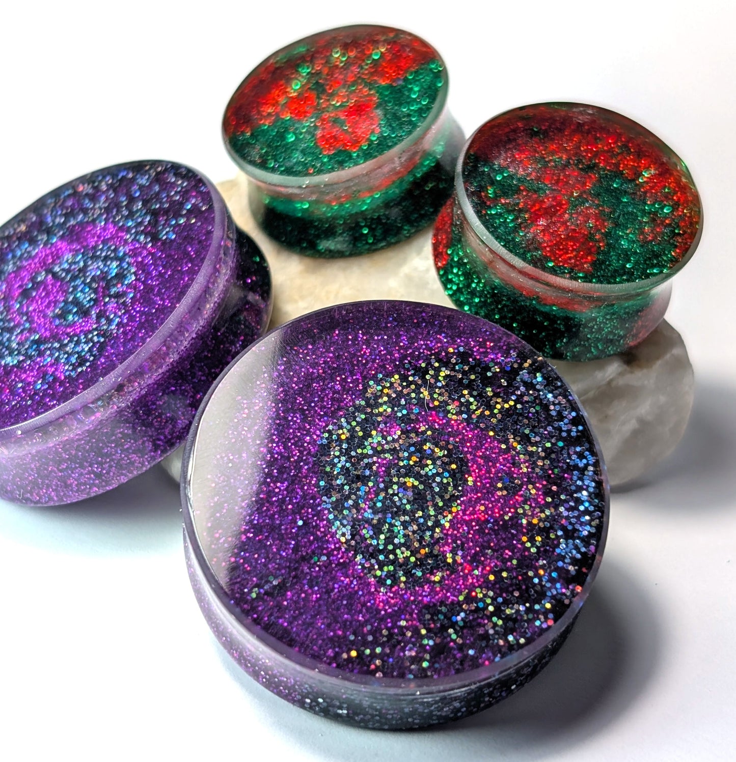Customisable Glitter Double Flared Plugs - The Cerulean Wolf