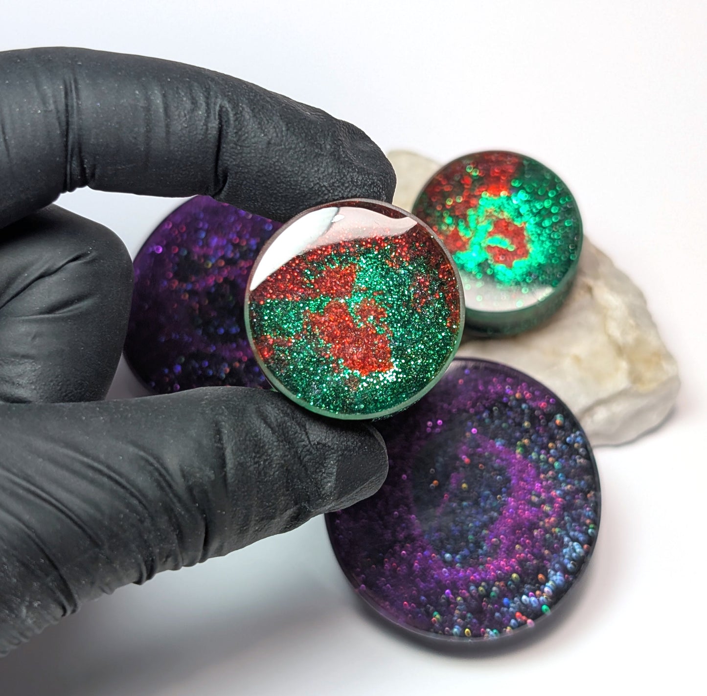 Customisable Glitter Double Flared Plugs - The Cerulean Wolf