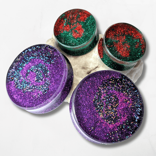 Customisable Glitter Double Flared Plugs - The Cerulean Wolf