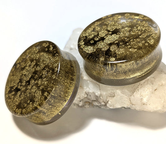 Golden Drops Double Flared Plugs - The Cerulean Wolf