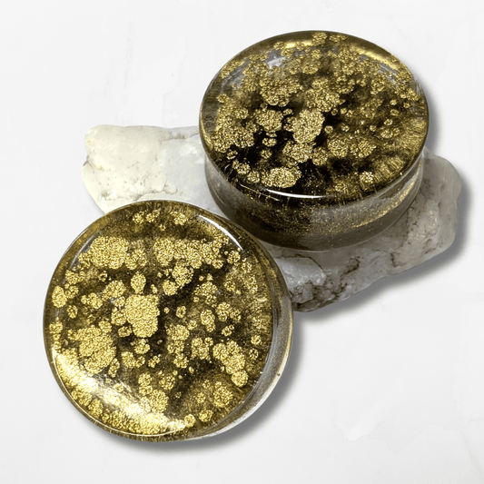 Golden Drops Double Flared Plugs - The Cerulean Wolf