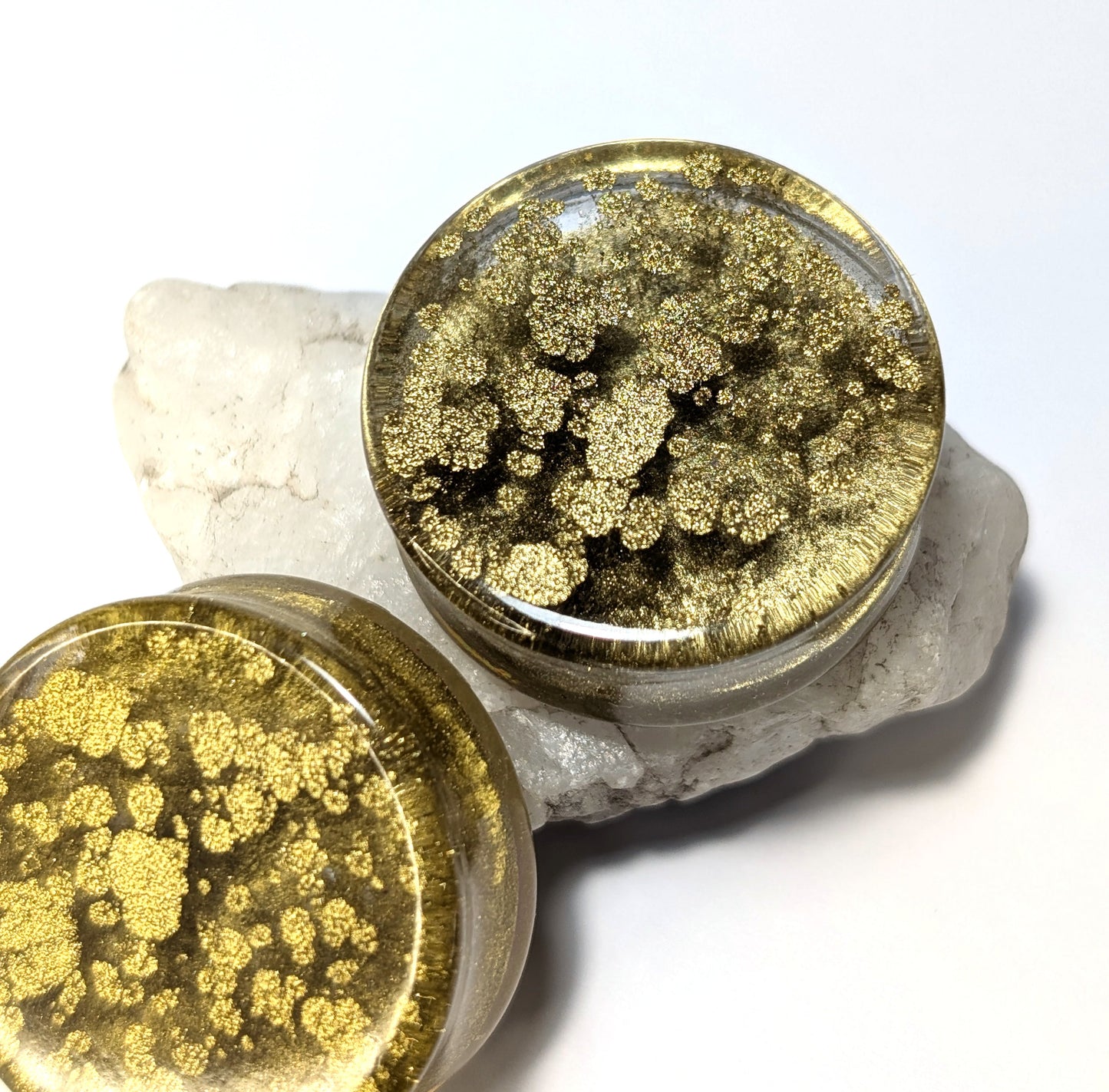 Golden Drops Double Flared Plugs - The Cerulean Wolf