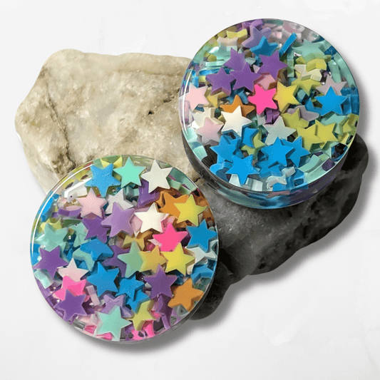 Multicoloured Stars Double Flared Plugs - The Cerulean Wolf
