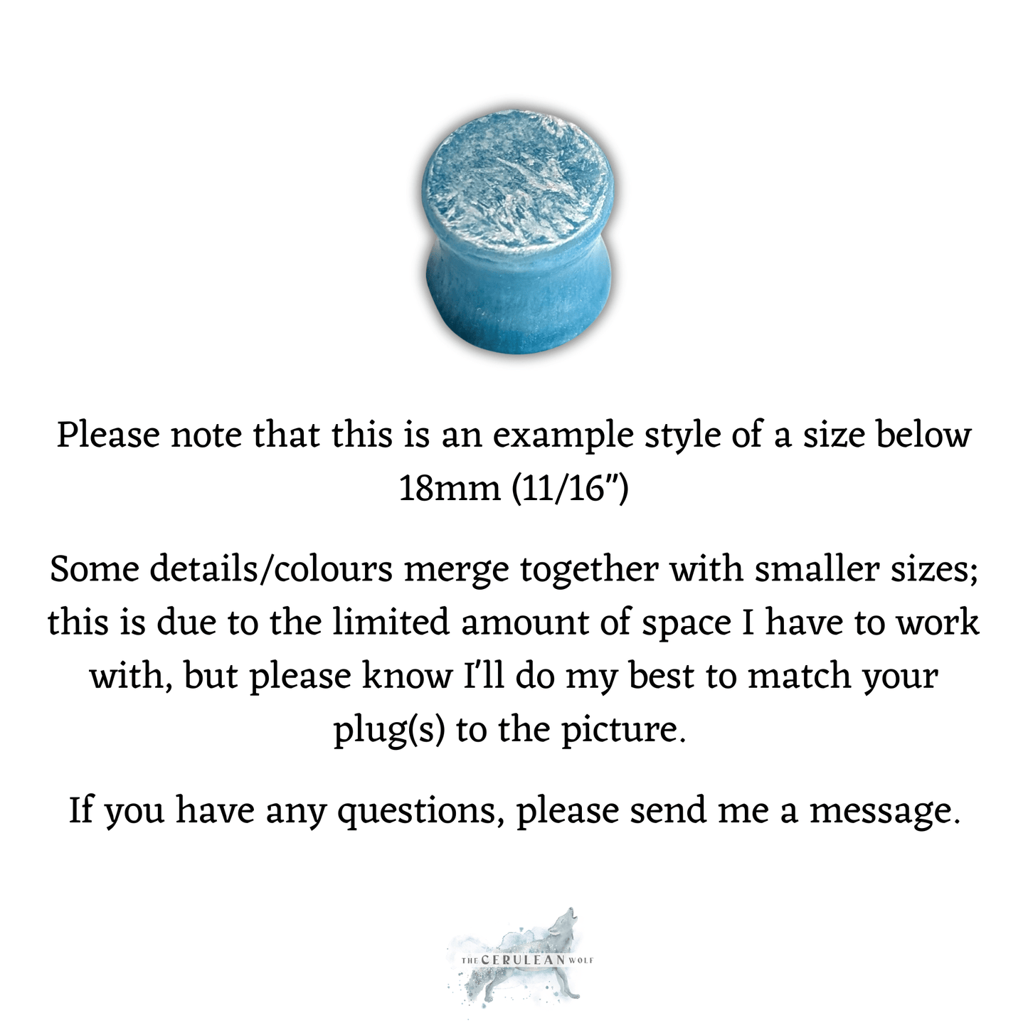 Text message about handmade nature of items with a logo at the bottom.