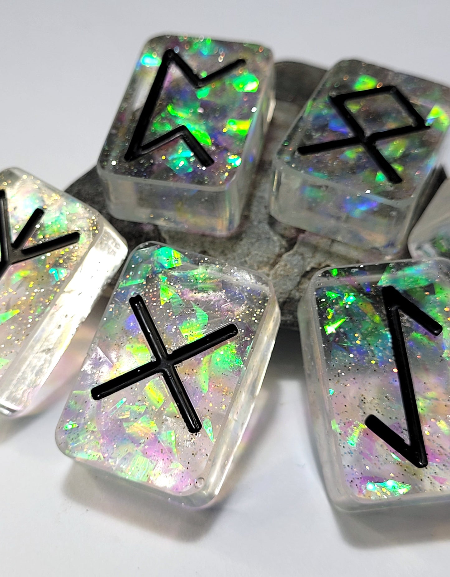 25 Holographic and Black Elder Futhark Runes - The Cerulean Wolf