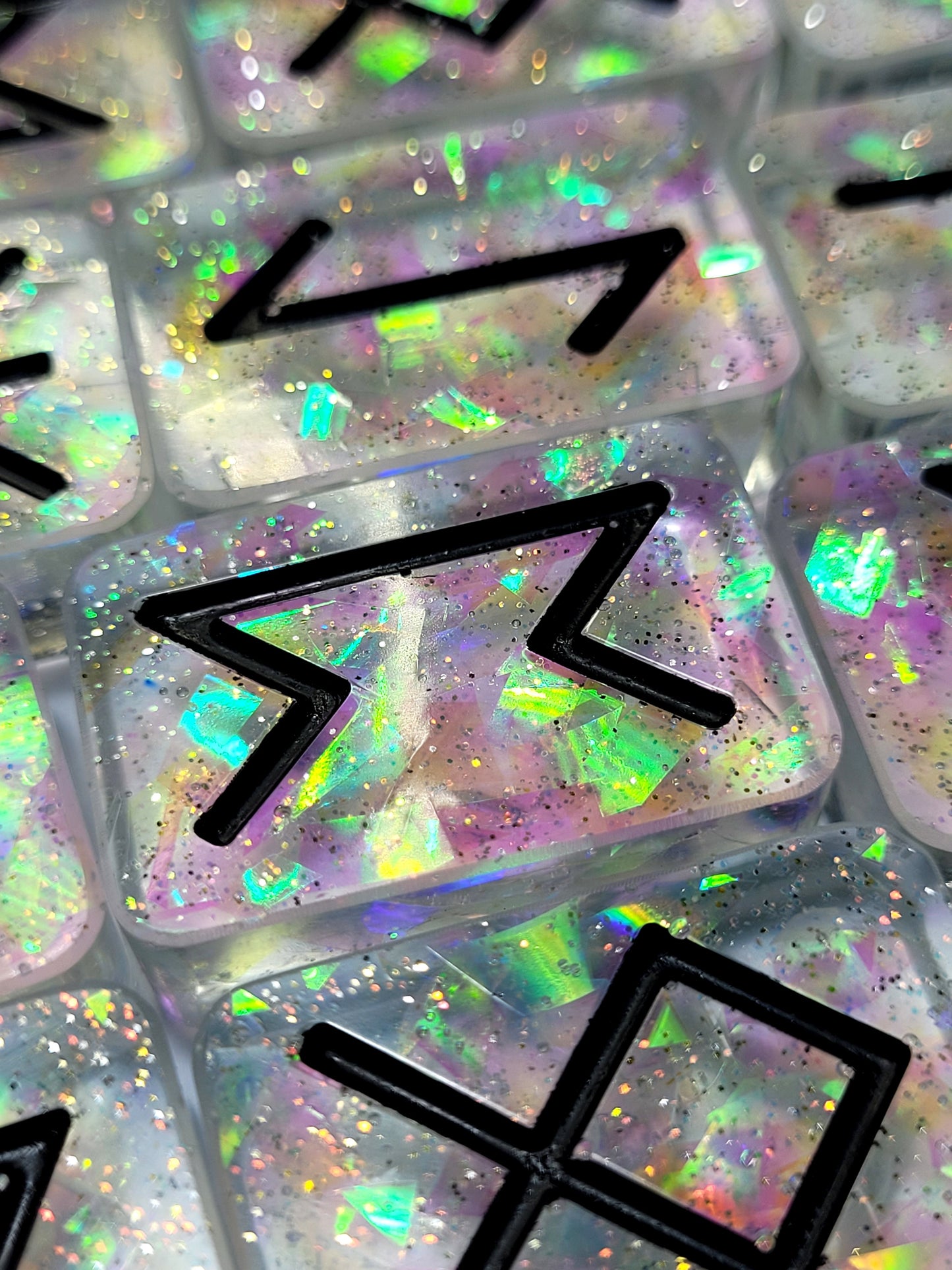 25 Holographic and Black Elder Futhark Runes - The Cerulean Wolf