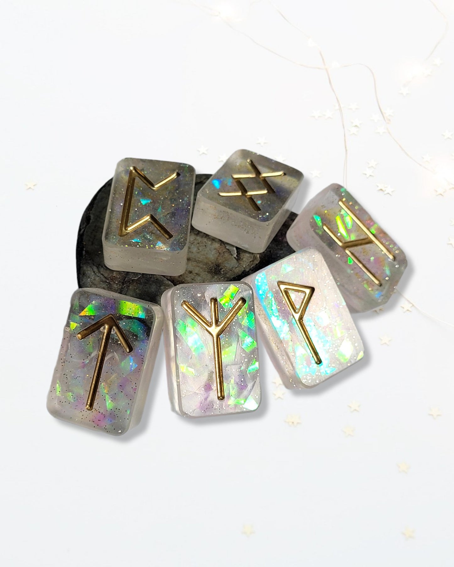 25 Holographic Elder Futhark Runes - The Cerulean Wolf