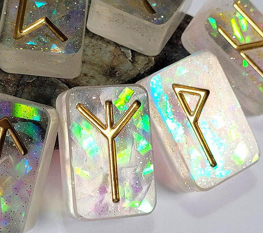 25 Holographic Elder Futhark Runes - The Cerulean Wolf