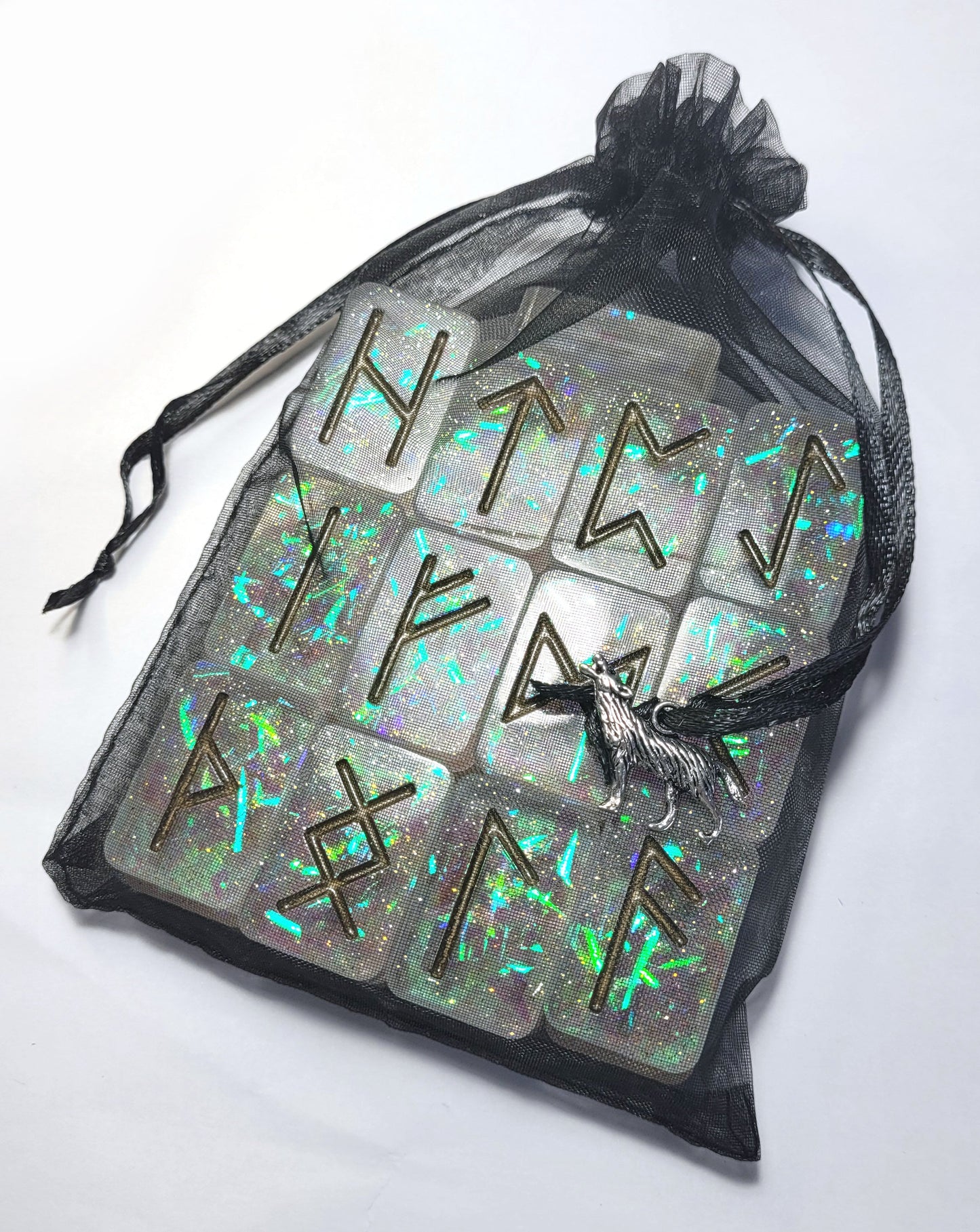 25 Holographic Elder Futhark Runes - The Cerulean Wolf
