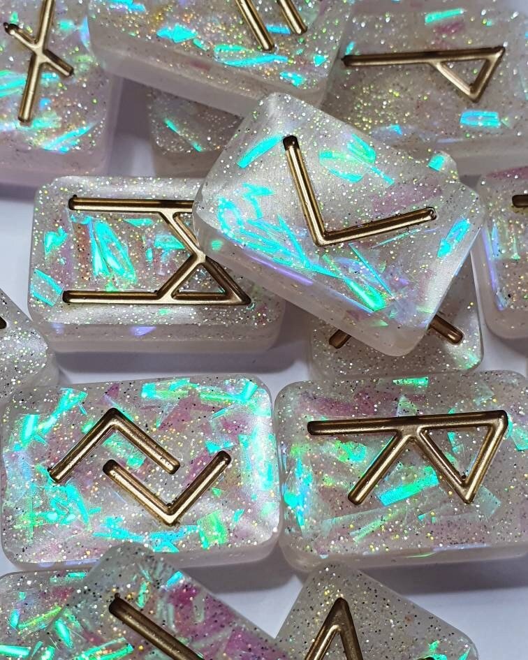 25 Holographic Elder Futhark Runes - The Cerulean Wolf