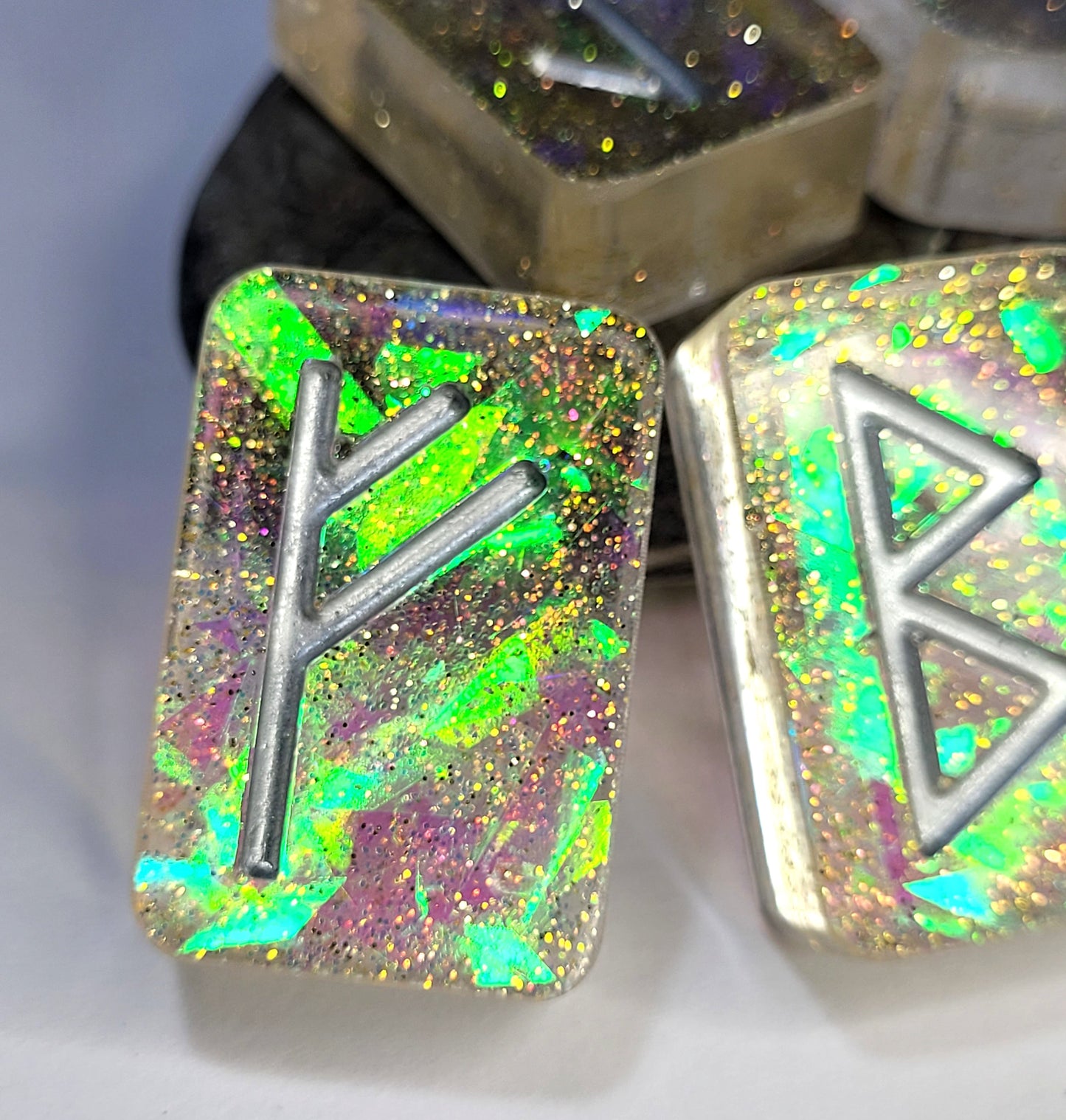 25 Silver Holographic Elder Futhark Runes - The Cerulean Wolf