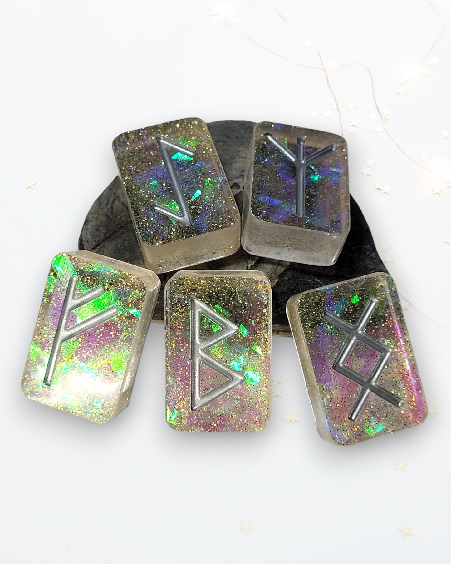 25 Silver Holographic Elder Futhark Runes - The Cerulean Wolf
