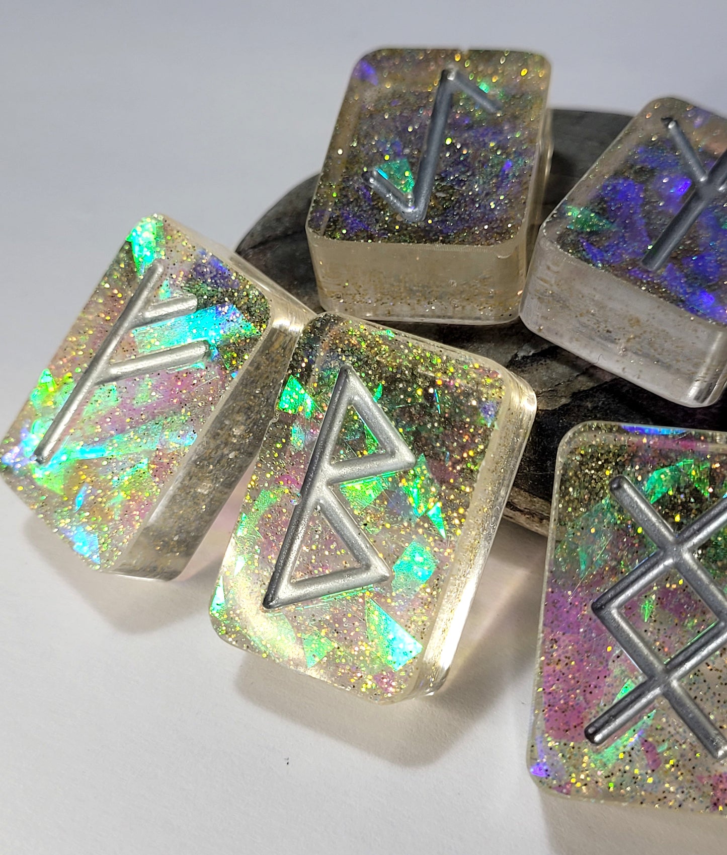 25 Silver Holographic Elder Futhark Runes - The Cerulean Wolf