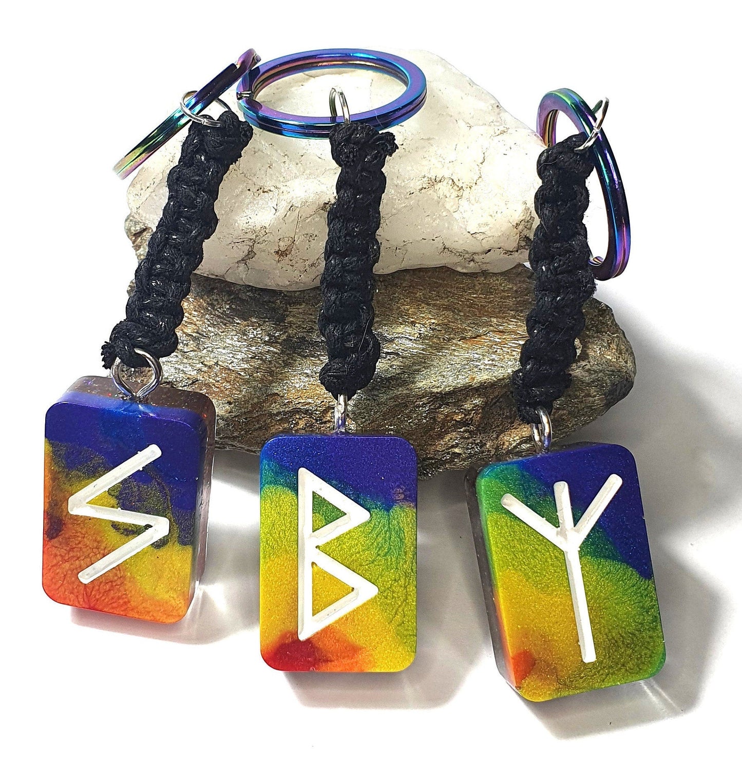 Customisable Rainbow Elder Futhark Keyring - The Cerulean Wolf