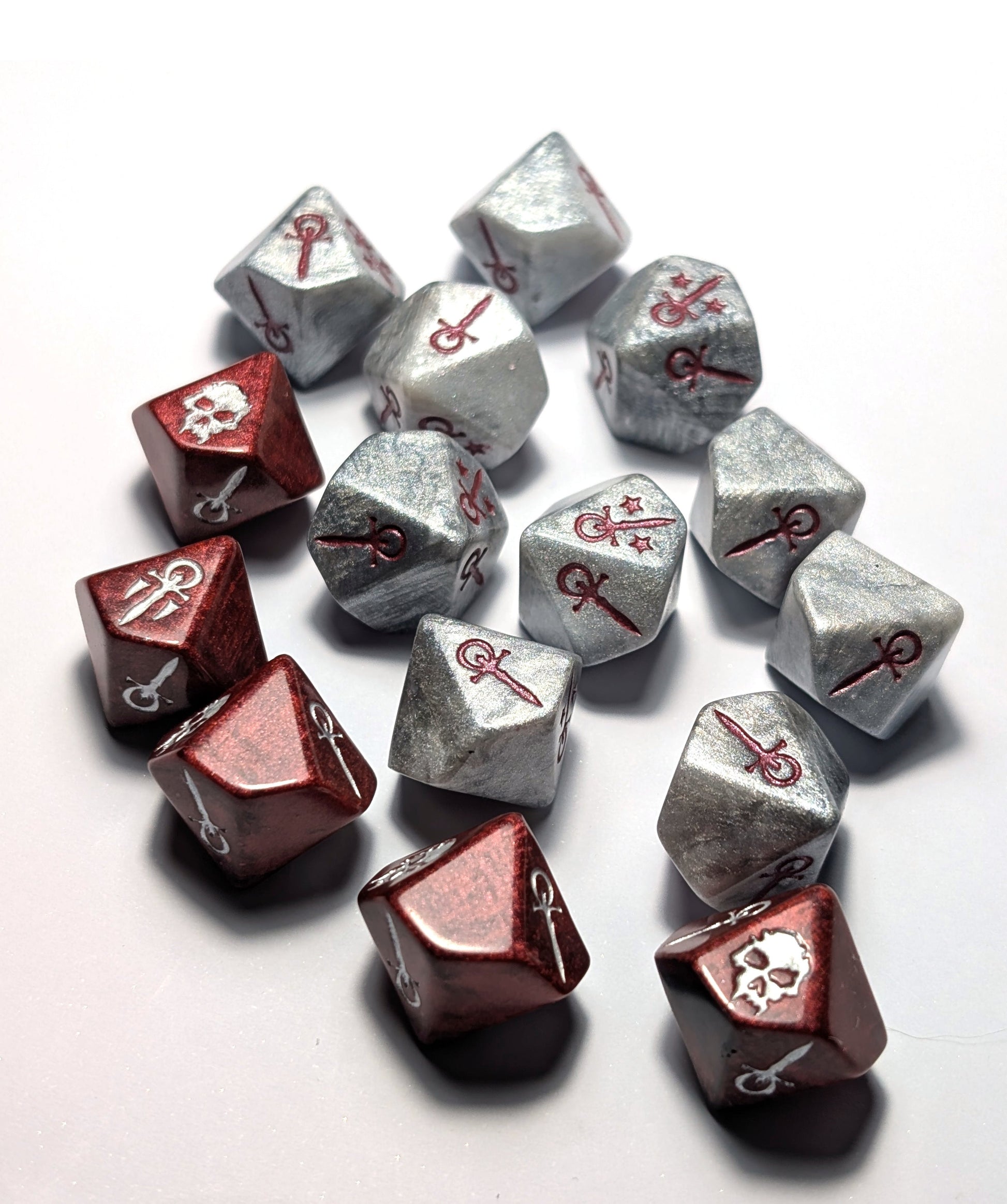 15 Marble and Burgundy VtM Dice - The Cerulean Wolf