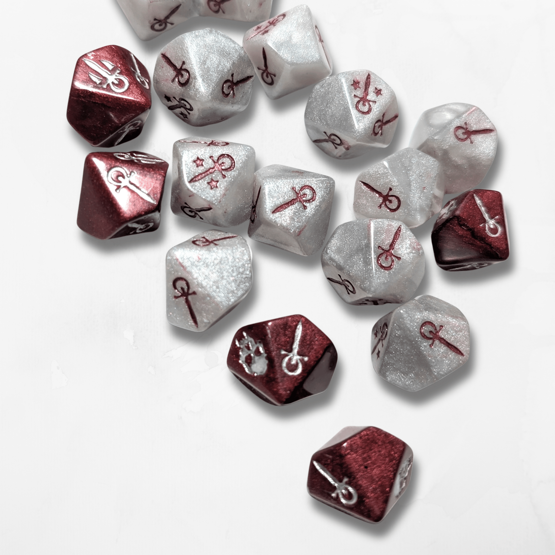 20 Marble and Burgundy VtM Dice - The Cerulean Wolf