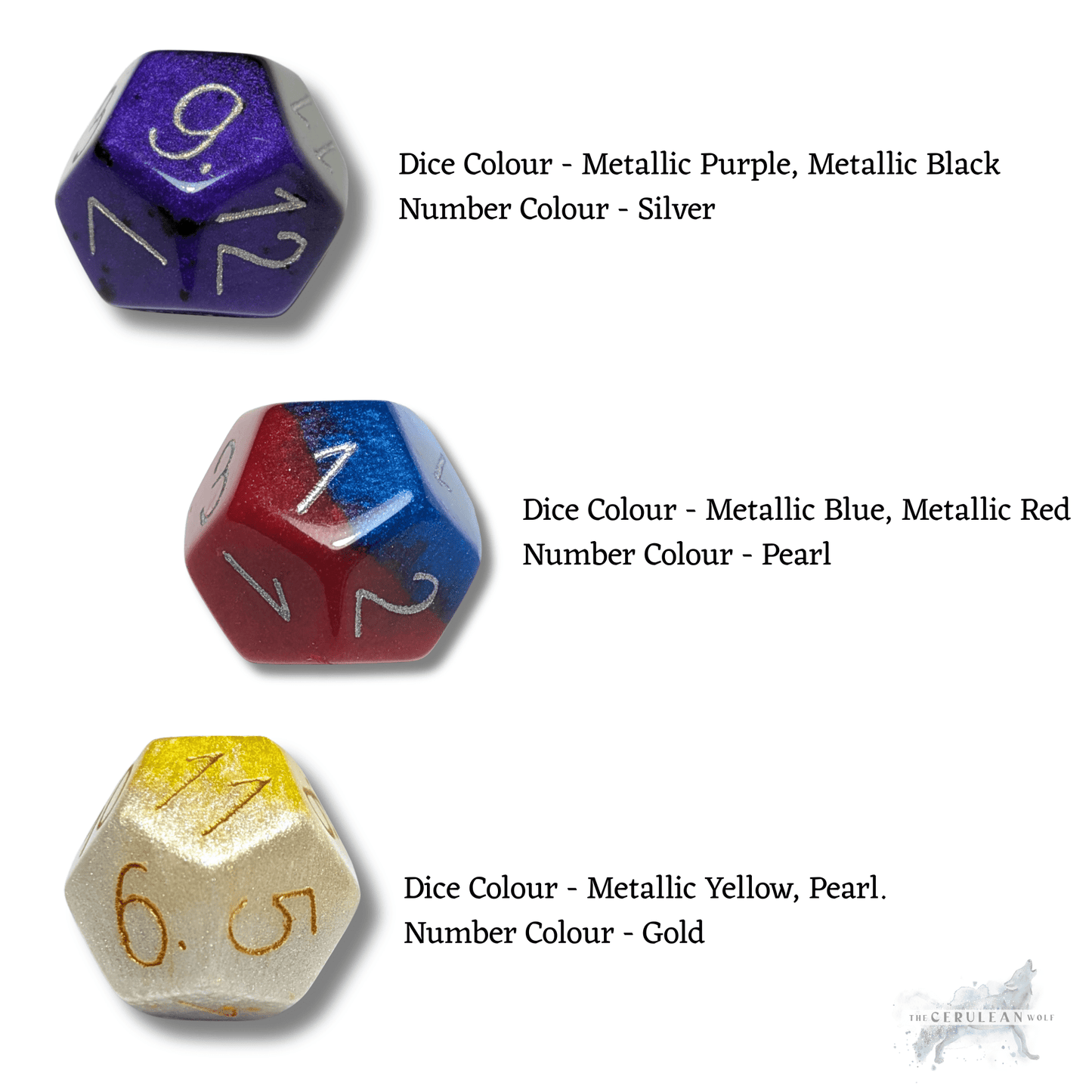 Custom Numbers & Colours D12 Dice - The Cerulean Wolf
