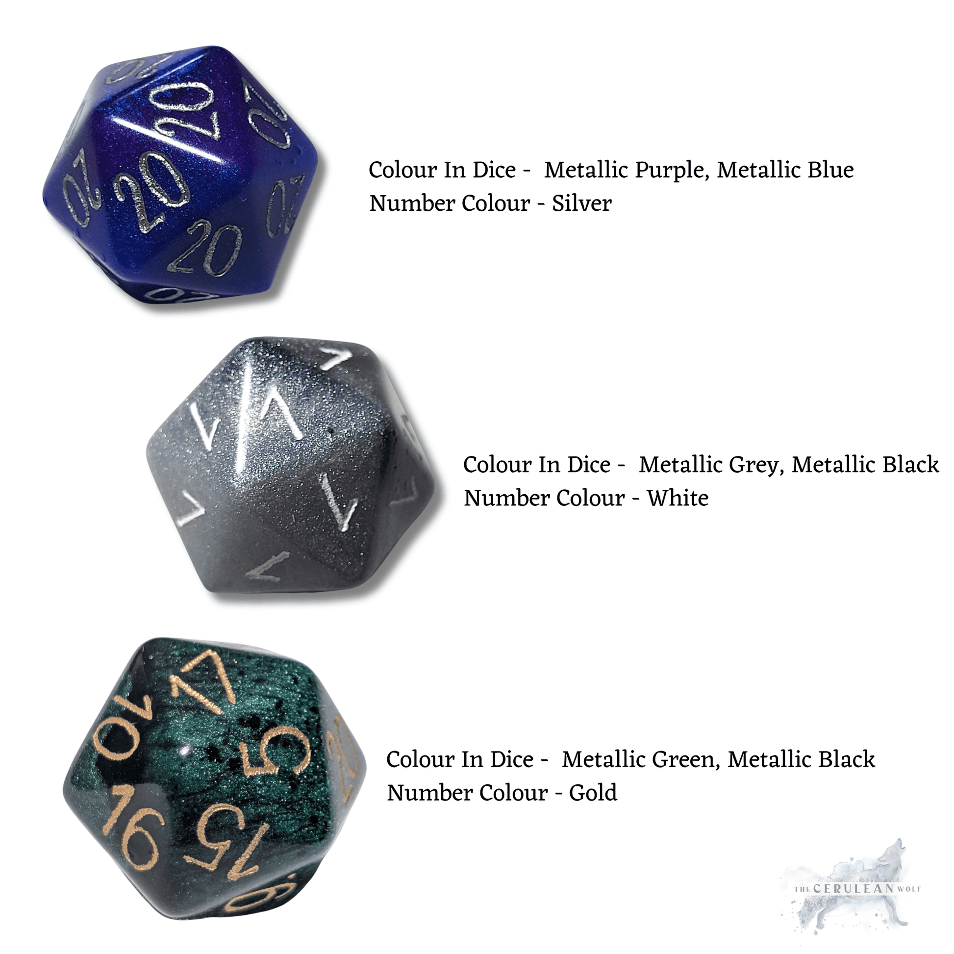 Custom Numbers & Colours D20 Dice - The Cerulean Wolf