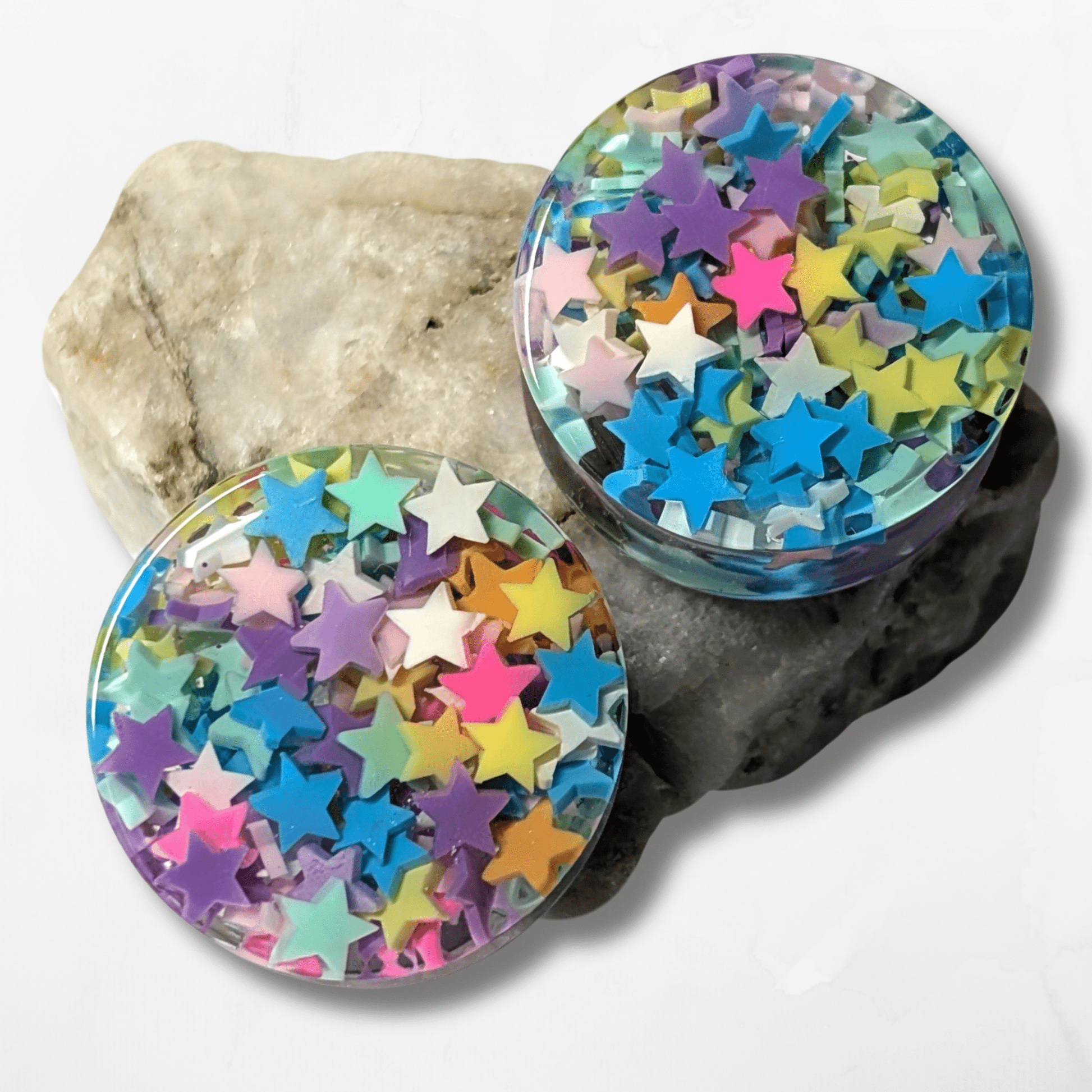 Multicoloured Stars Double Flared Plugs - The Cerulean Wolf