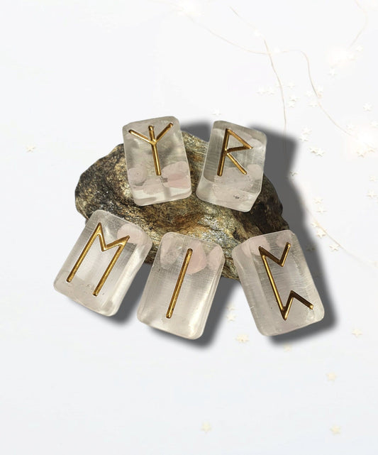 25 Rose Quartz Elder Futhark Runes - The Cerulean Wolf