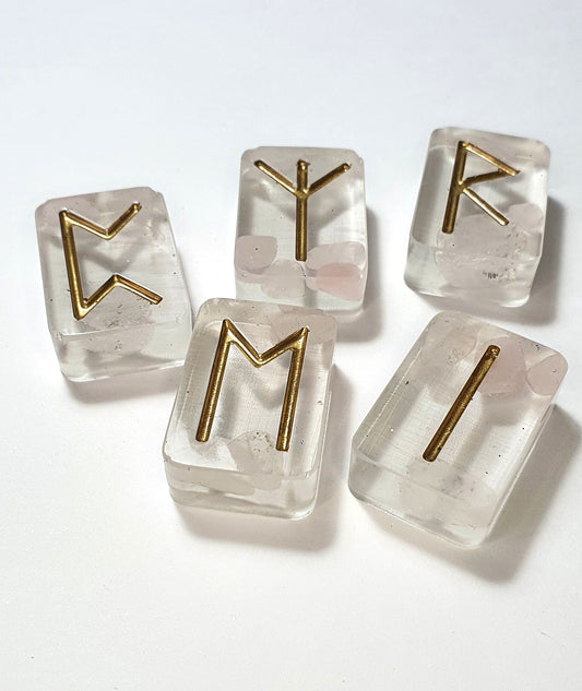 25 Rose Quartz Elder Futhark Runes - The Cerulean Wolf