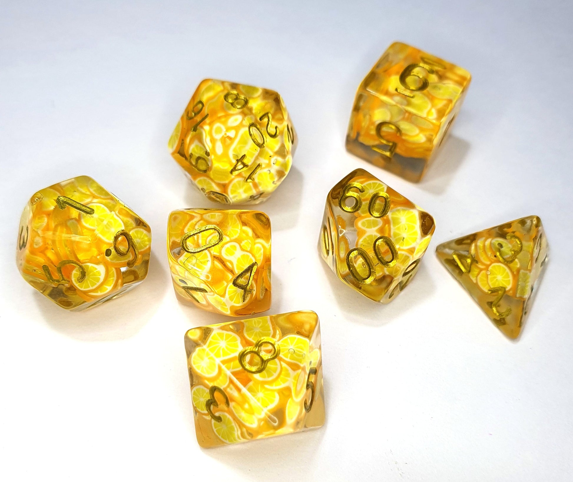 7 Orange Slice DND Dice - The Cerulean Wolf