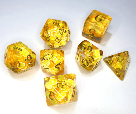 7 Orange Slice DND Dice - The Cerulean Wolf