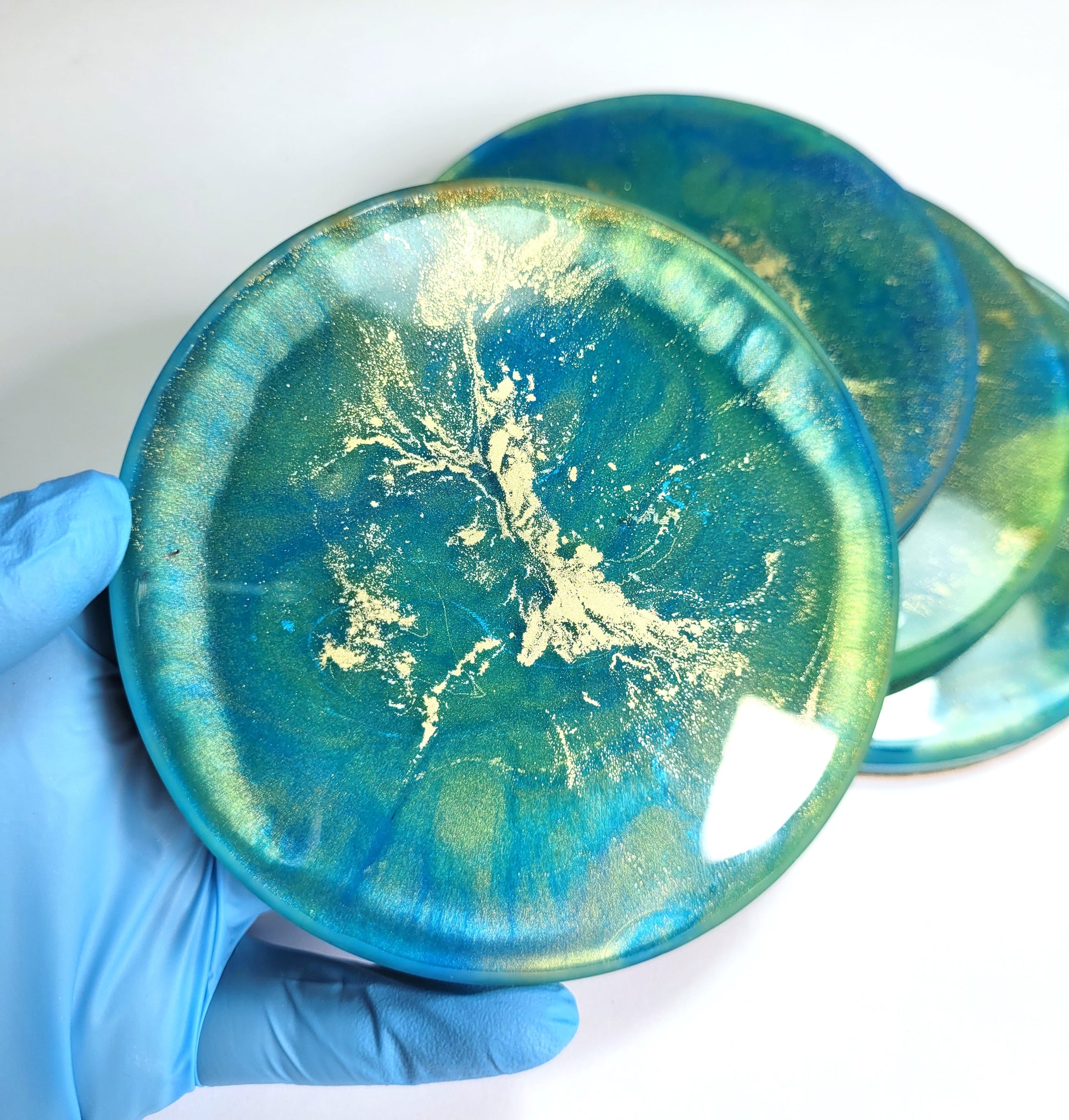 Blue Green and Gold Coasters - The Cerulean Wolf