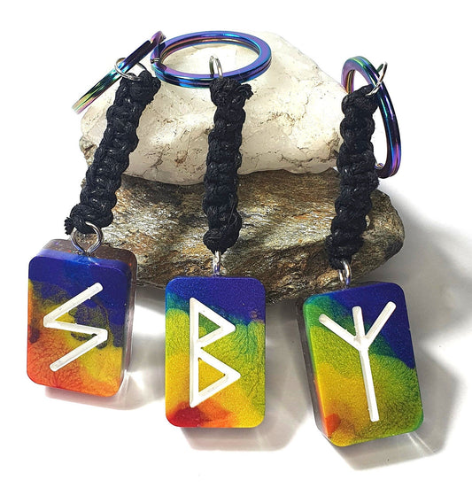Customisable Rainbow Elder Futhark Keyring - The Cerulean Wolf