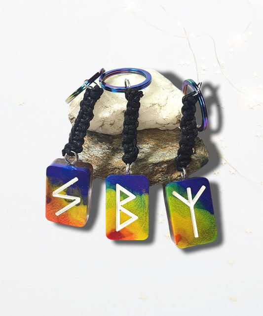 Customisable Rainbow Elder Futhark Keyring - The Cerulean Wolf