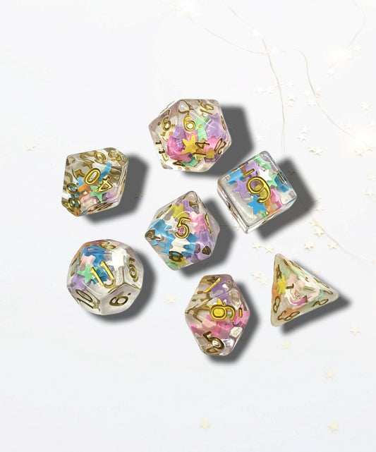 Multicoloured Stars 7 DND Dice - The Cerulean Wolf