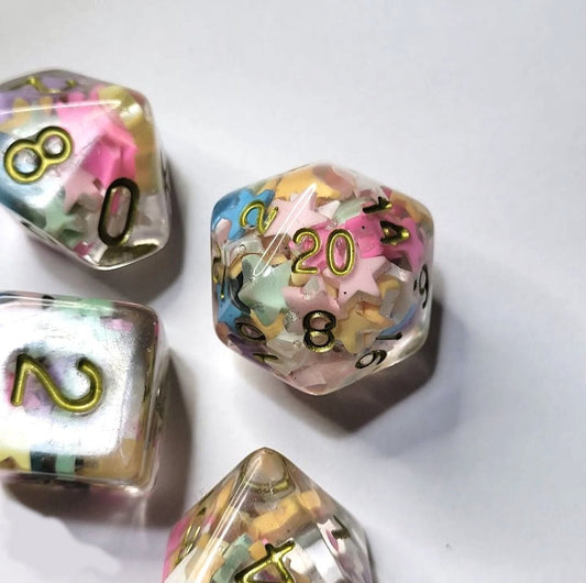 Multicoloured Stars 7 DND Dice - The Cerulean Wolf